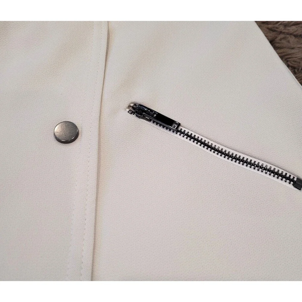 TOPSHOP Snap & Zip Midi Sz 6 Cream Moto Skirt Work Career Luxury Designer Slit